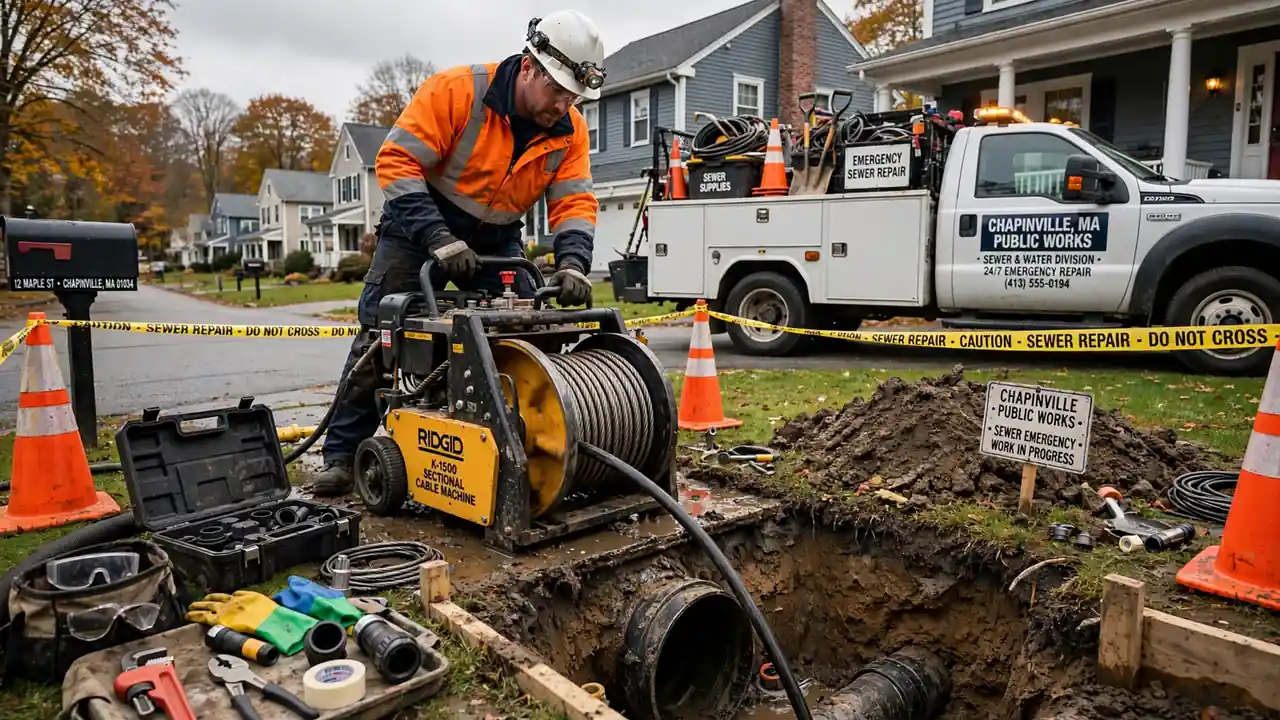 Reparación de emergencia de alcantarillado en Chapinville, MA
