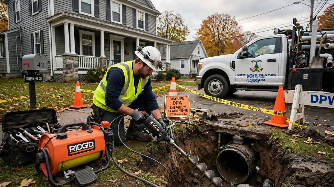 Reparación de emergencia de alcantarillado en Maynard, MA