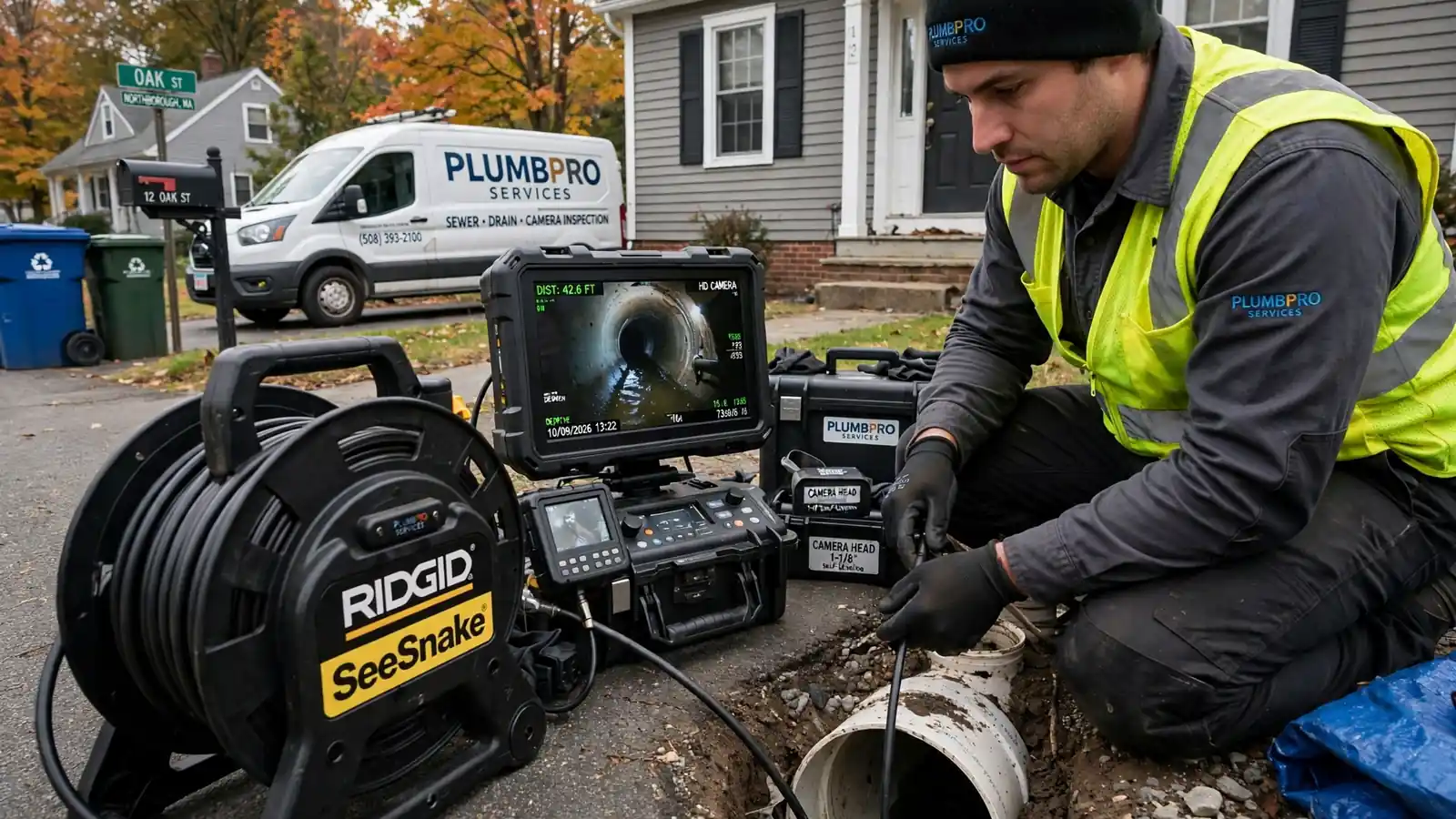 Inspección con cámara de alcantarillado en Northborough, MA