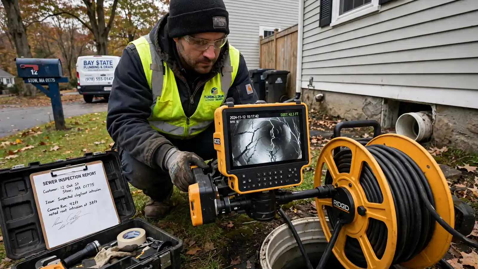 Inspección con cámara de alcantarillado en Stow, MA