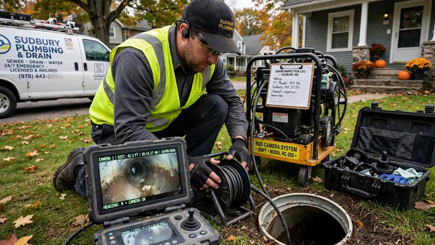 Inspección con cámara de alcantarillado en Sudbury, MA