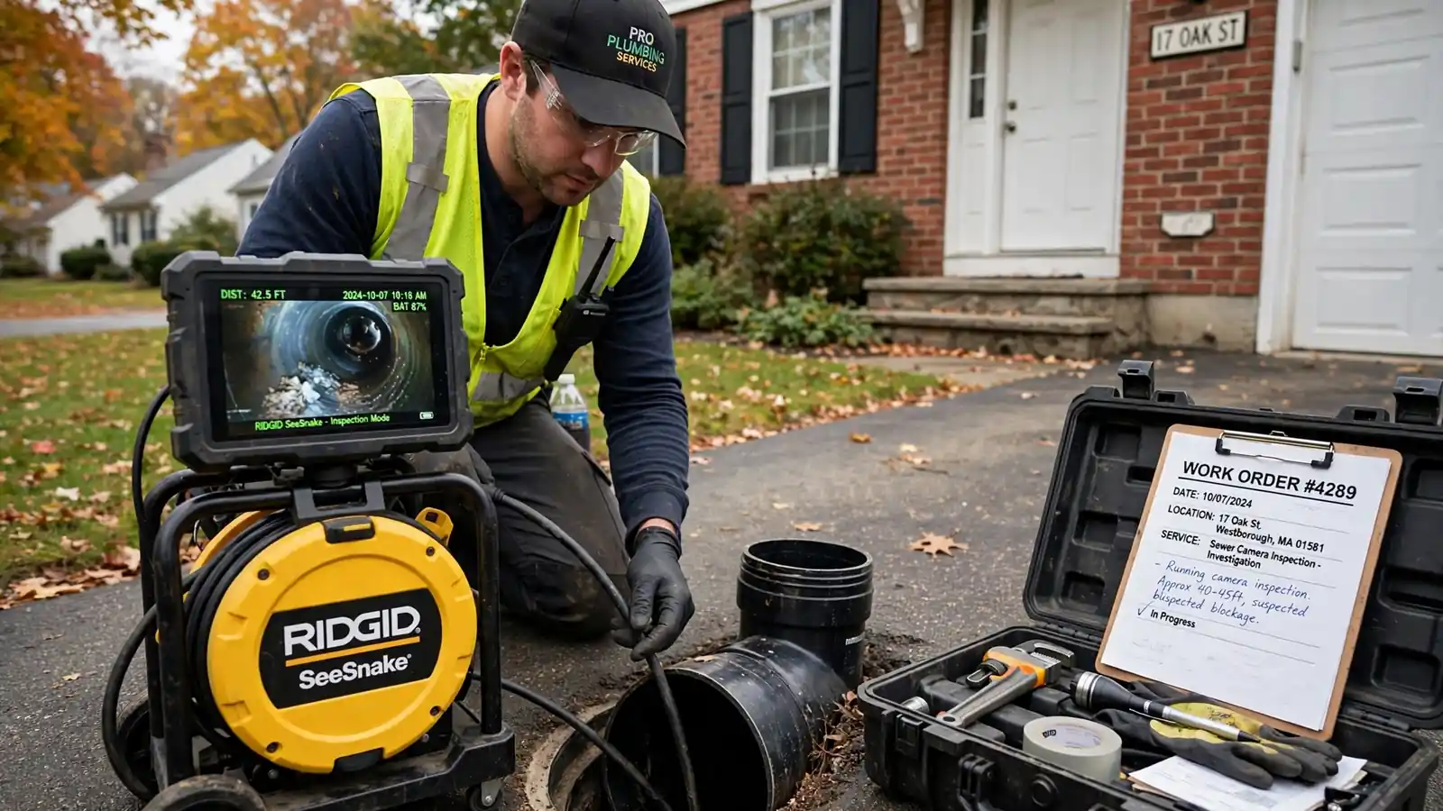 Inspección con cámara de alcantarillado en Westborough, MA