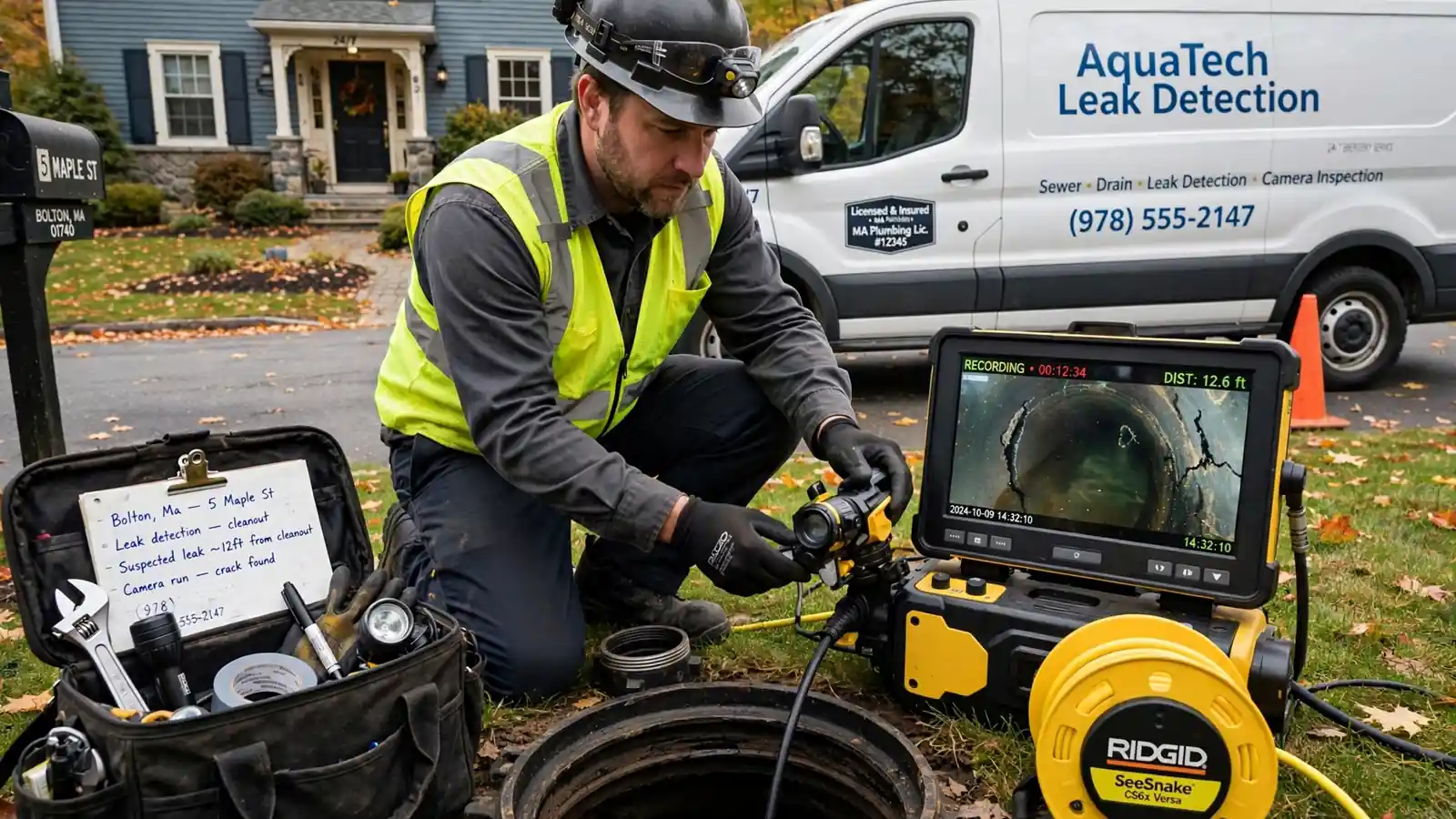 Detección de fugas de alcantarillado en Bolton, MA