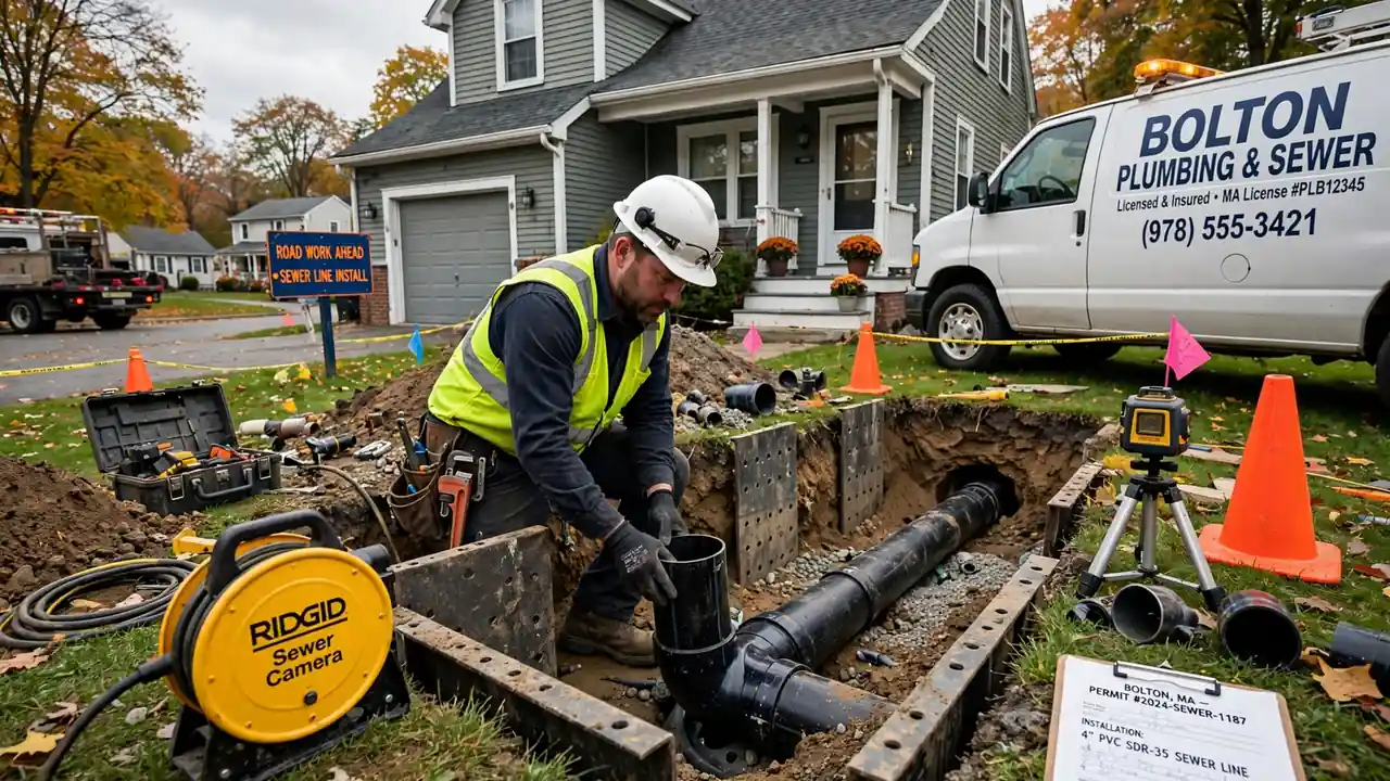 Instalación de línea de alcantarillado en Bolton, MA