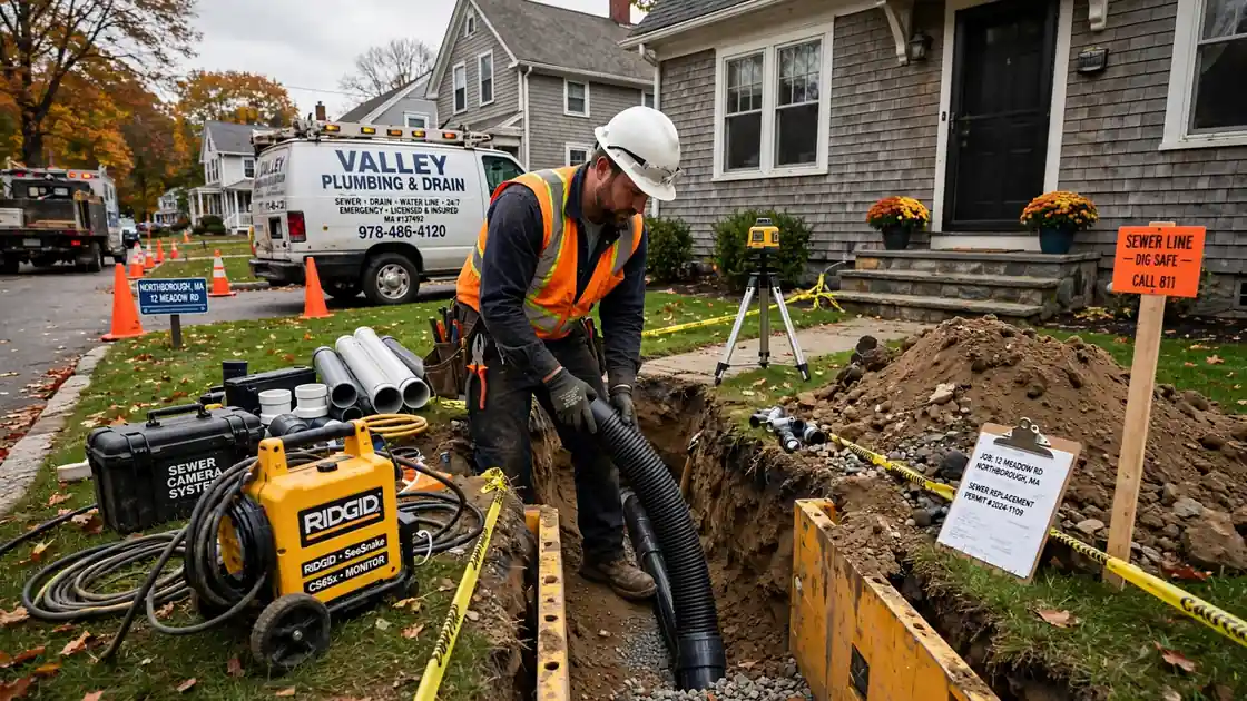 Instalación de línea de alcantarillado en Northborough, MA