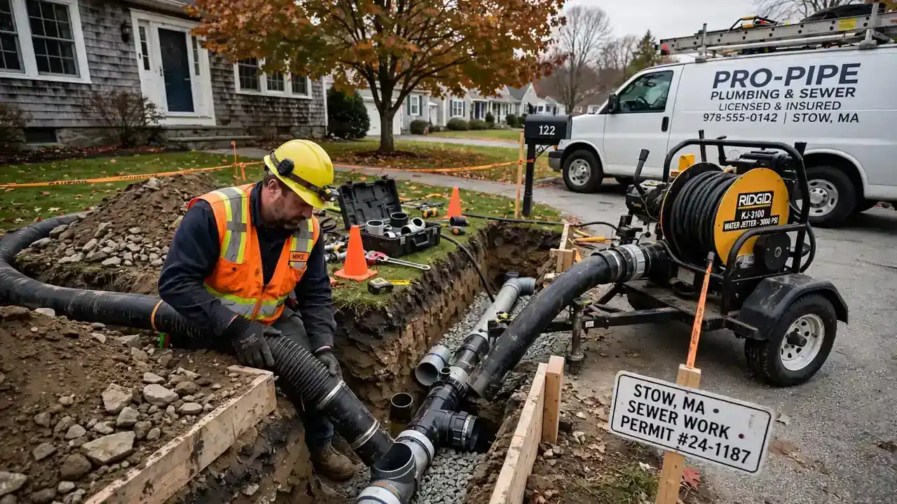 Instalación de línea de alcantarillado en Stow, MA