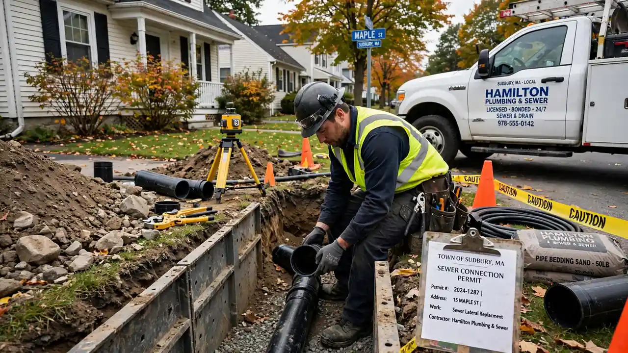 Instalación de línea de alcantarillado en Sudbury, MA