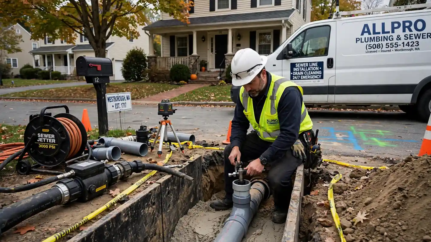 Instalación de línea de alcantarillado en Westborough, MA