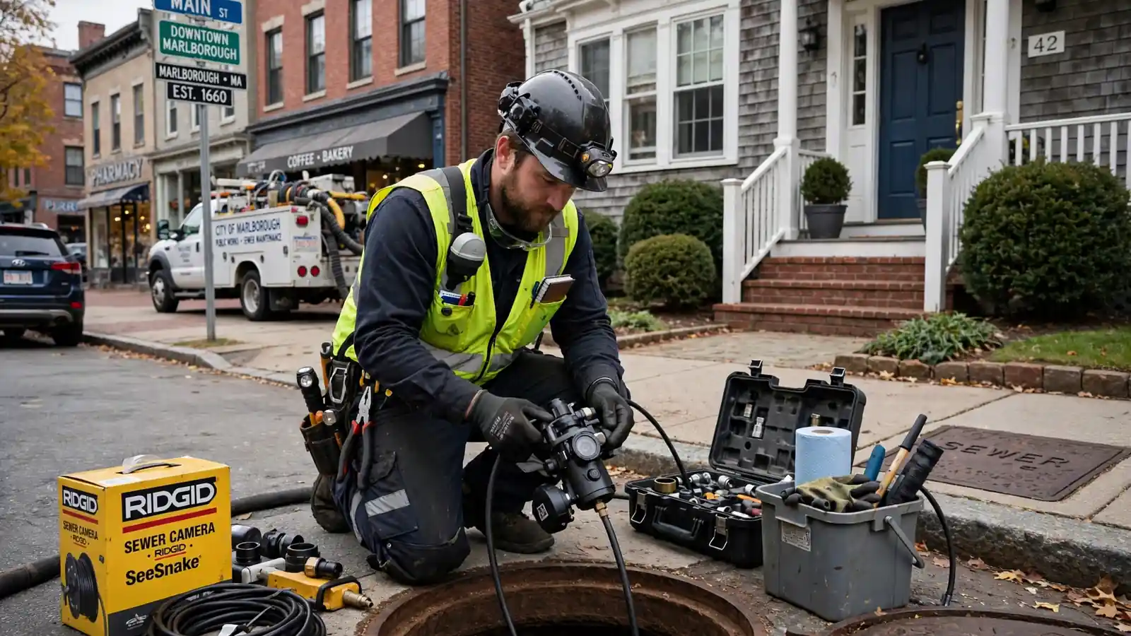 Mantenimiento de alcantarillado en Centro de Marlborough, MA