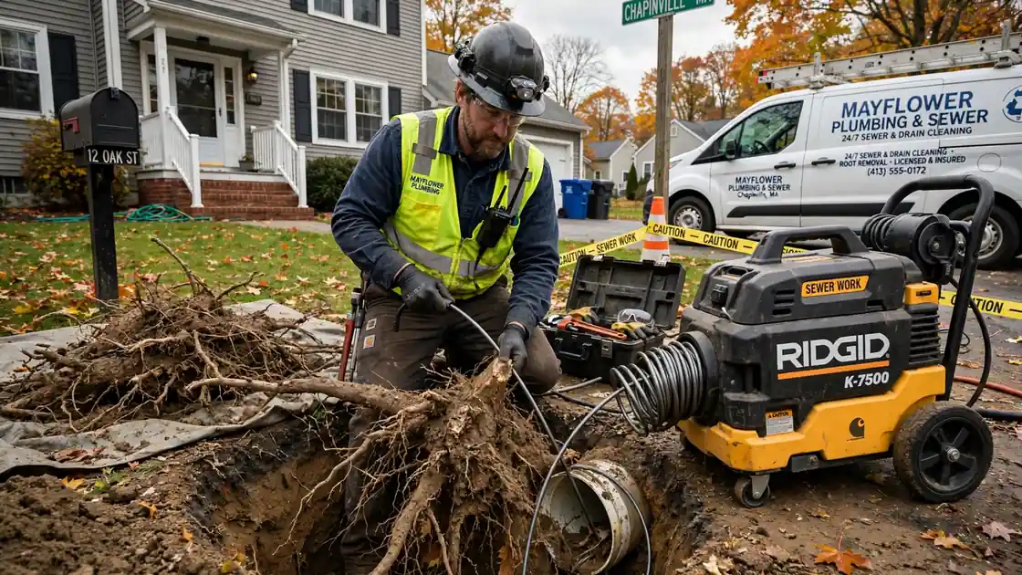 Eliminación de raíces de árboles en Chapinville, MA
