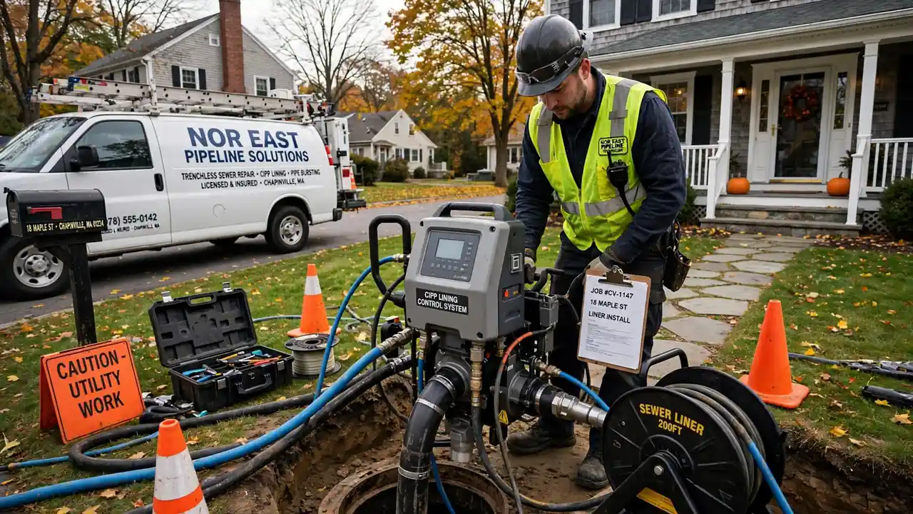 Reparación de alcantarillado sin zanja en Chapinville, MA