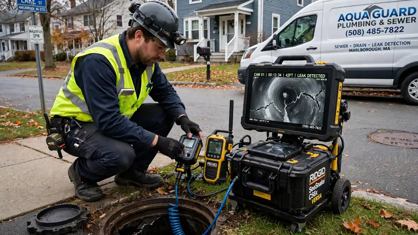 Sewer Leak Detection technician at work in Marlborough, MA